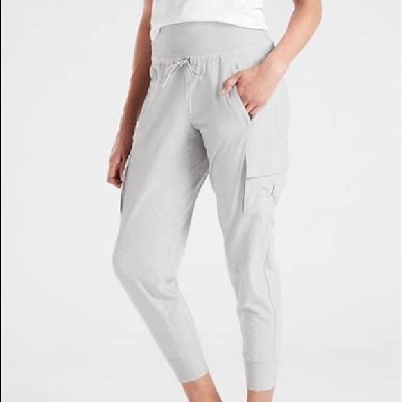 Light Gray Athleta Sutton Joggers Cargo Pocket Grey Drawstring Jogger Pants - Picture 1 of 10